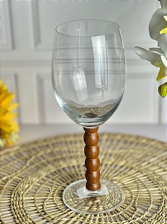 Taça vidro haste madeira esfera 510ml