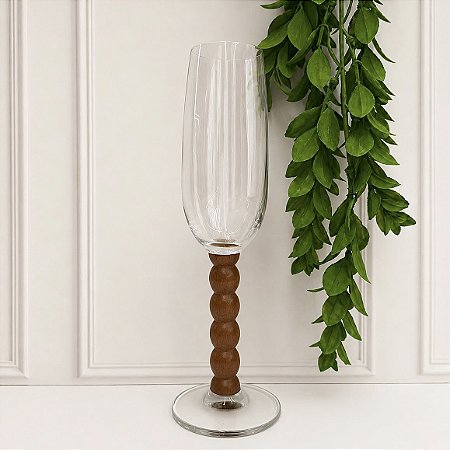 Taça champagne vidro haste madeira