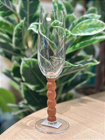 Taça champagne vidro haste madeira