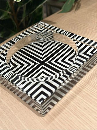 Peça decor vidro cinzeiro trasp xadrez