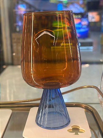 Taça vidro bojuda laranja e azul 270 ml