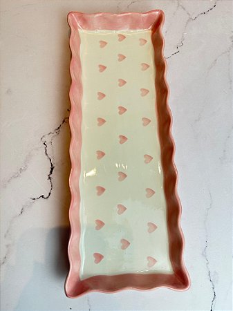 Bandeja decorativa coração rosa 32x 12