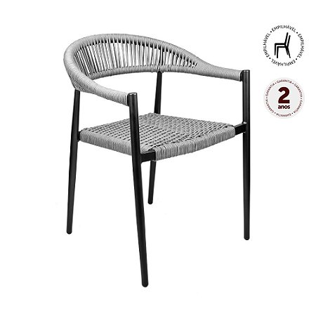 Cadeira Trancoso Corda Cinza Base Grafite