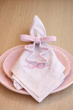 Porta guardanapo laço veludo duplo rosa bebê