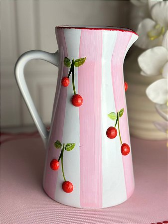 Jarra artesanal cereja listra rosa
