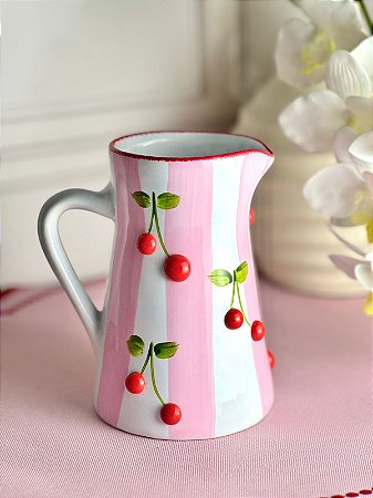 Leiteira artesanal cereja listra rosa