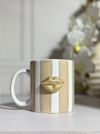 Caneca artesanal boca dourada listra