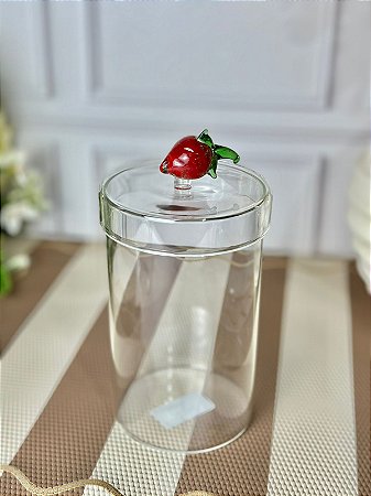 Pote borossilicato com tampa morango 750 ml