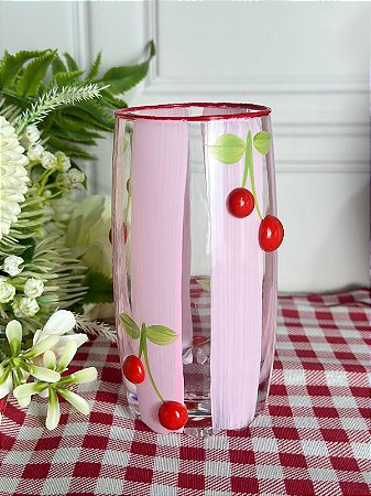 Copo artesanal cereja listra rosa