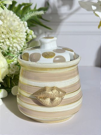 Açucareiro artesanal boca dourada listrado