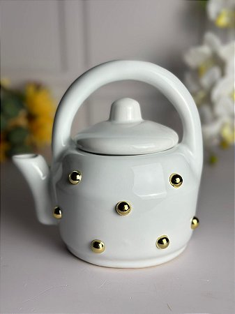 Bule artesanal poá dourado