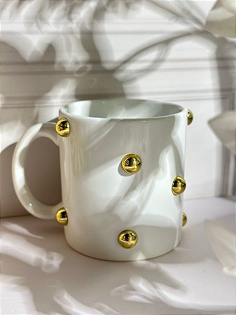Caneca artesanal poá dourado