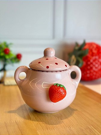 Açucareiro artesanal rosa com morango