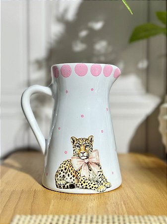 Jarra artesanal onça laço rosa