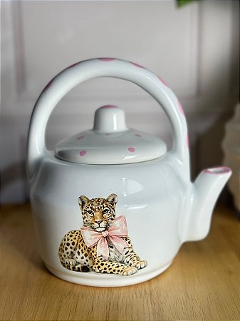 Bule artesanal onça laço rosa