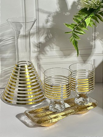 Decanter dourado conj 2 copos