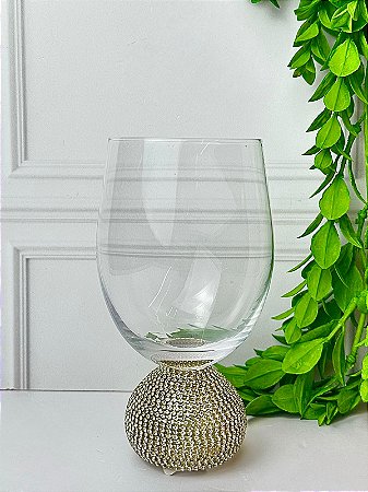 Taça vidro strass dourado 496 ml