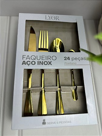 Faqueiro 24 pçs inox dourado positano