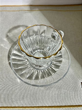 Xícara cha cristal fio dourado radial 180 ml