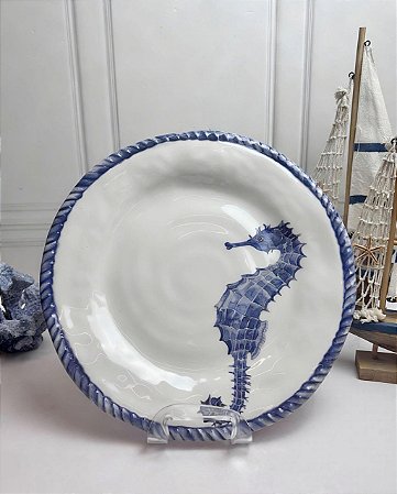 Prato Melamina Raso Cavalo Marinho Azul