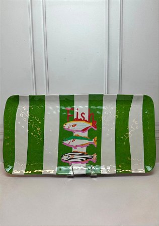Travessa Melamina Retangular Peixes Verde