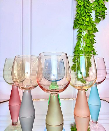 Cj 6 taças vidro base cônica mix