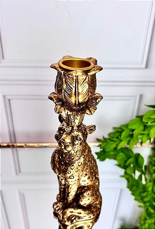 Castiçal poliresina leopardo