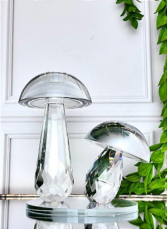 Peça decorativa cogumelo em cristal transparente