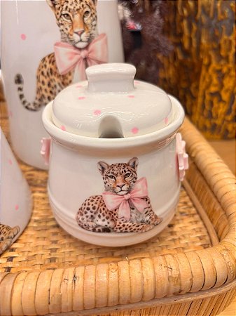 Açucareiro Artesanal Onça Laço Rosa