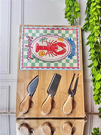 Jogo de facas p/ queijo e tábua cerâmica