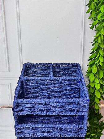 Porta talheres quadrado palha cestaria