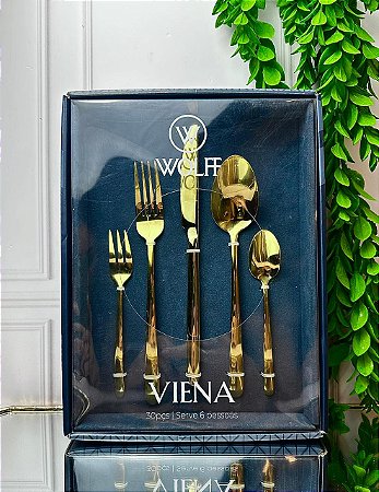 Faqueiro viena dourado caixa litografada - 30 peças