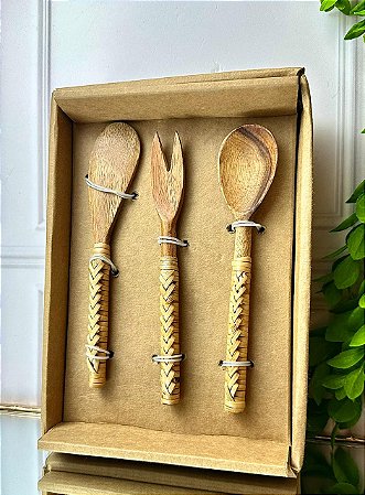 Conjunto talheres p/ queijo madeira - 3 peças