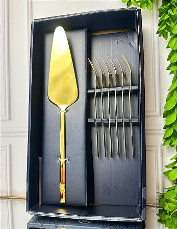 Conjunto 7 peças espátula p/ bolo e 6 garfos firenze