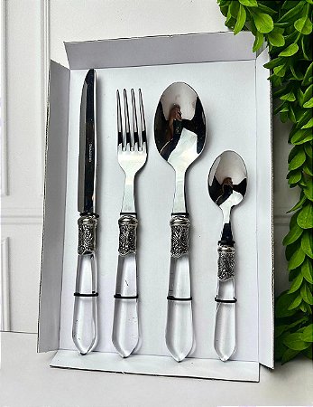 Faqueiro metal cabo transparente - 24 peças