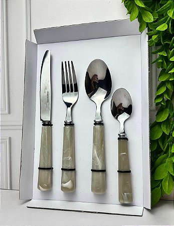 Faqueiro metal cabo bege - 24 peças