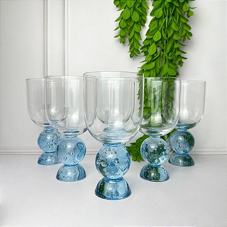 Kit 6 taças esfera dupla base azul