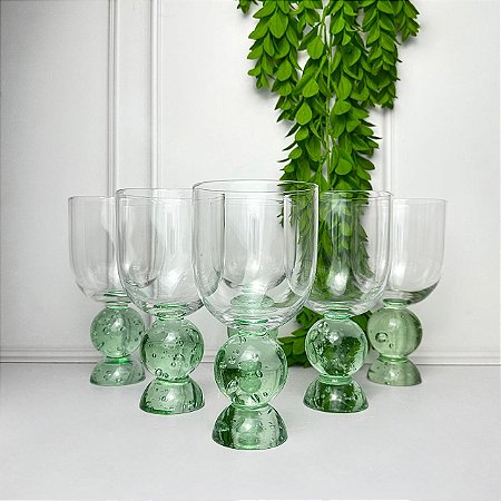 Kit 6 taças esfera dupla base verde