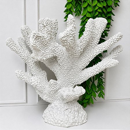 Escultura decor polirresina coral branco