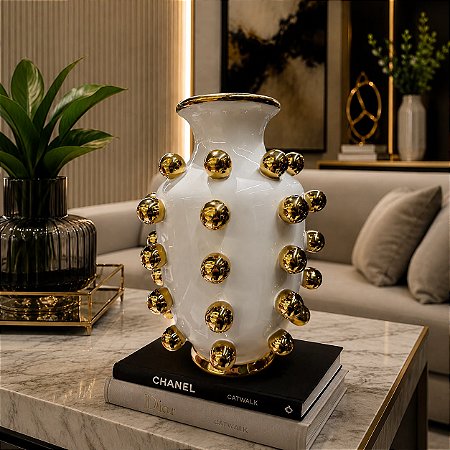 Vaso cerâmica BR bolas douradas