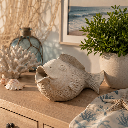 Peixe Carpa Decorativo Resina Bege