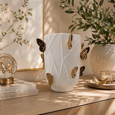 Vaso decorativo cerâmica borboleta