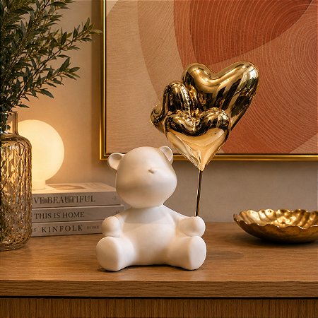 Escultura urso em resina e metal