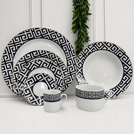 Aparelho jantar 42 peças Grecco Porcelana azul