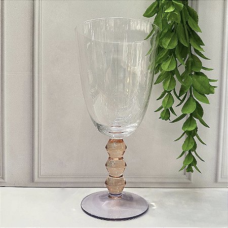 Taça vidro haste colorida lilás c/ laranja (420 ml)