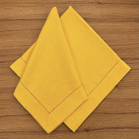 Guardanapo linho ponto Ajour amarelo ouro 44x44 cm