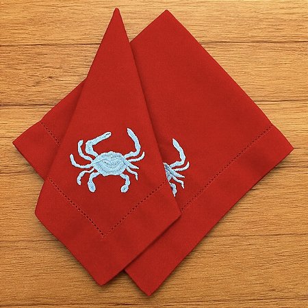 Guardanapo vermelho bordado marítimo - Carangueijo