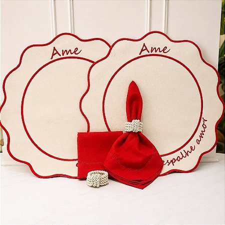 Kit mesa posta "ame e espelhe amor" vermelho (compre por número de lugares)