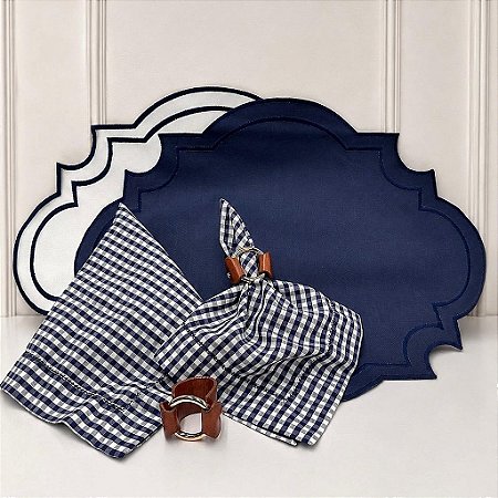 Kit mesa posta americano azul marinho/ xadrez (Compre por número lugares)