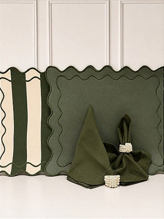 Kit mesa posta americano courino retangular verde (Compre por número lugares)